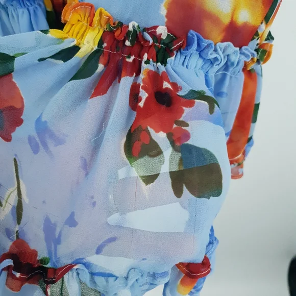 Misa Los Angeles Enya Floral Sheer Mini Dress Long Sleeve Orange & Blue Women XL - Picture 13 of 15